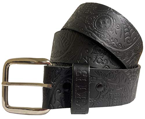 Men's Dead Skull Embossed Leather Belt Black