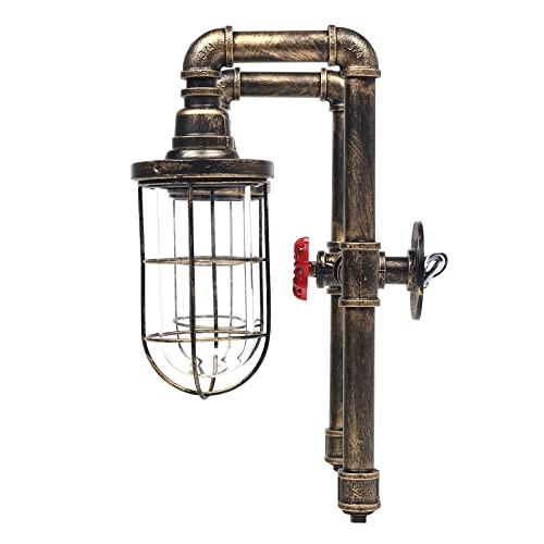 Image of TFCFL 2 Light Vintage Steampunk Wall Light, Retro Wall Sconce Light Industrial Water Pipe Wall Lamp Light Fixture E26 60W Max for Bedroom Living Room Bronze Finish