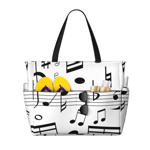 Grand sac de plage sac à bandoulière pour femme grand format noir musique