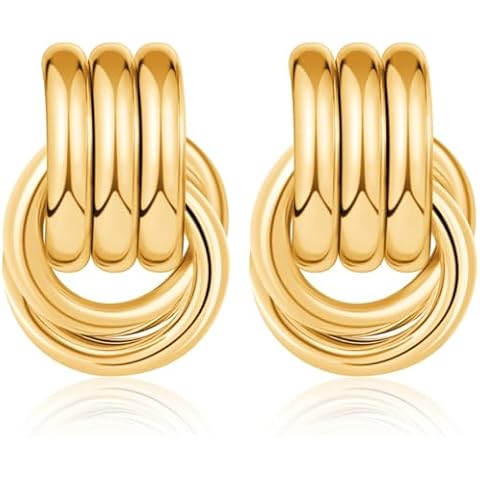 Chunky Gold Knot Dangle Earrings for Women, Statement, Lightweight and Hypoallergenic (Large-Gold) Cover