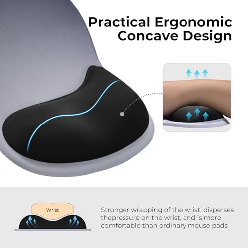 Image of EooCoo Ergonomic Mouse Pad with Gel Wrist Rest Support Middle Concave Design, Relieve Wrist Pain Mousepad, Non-Slip Base for Laptop, Computer, Office Desk Accessories, Carpal Tunnel Syndrome