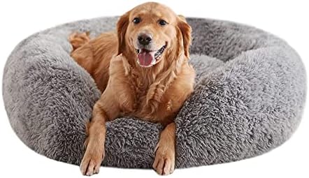 Dog Beds for Large Dogs, Calming Donut Dog Bed, Round Fluffy Dog Beds, Plush Pet Bed for Dogs Up to 80Lbs, 34inch
