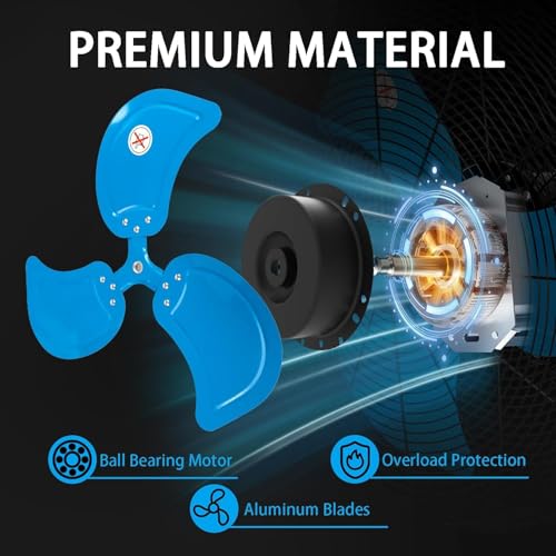 Image of AZOUTDOOR 20 inch Wall Mount Fan, 7000 CFM High Velocity Industrial Wall Fan with 3-Speed Setting, 120 Oscillating Mounted Fans for Warehouse, Workshop, Garage, Patios, Commercial Use ETL Listed, Blue