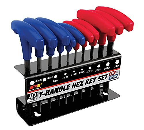 Performance Tool W80277 10-Piece Sae & Metrict-Handle Allen Wrench Set, Long Arm Hex Key Wrench Set, Red/Blue #TOP5
