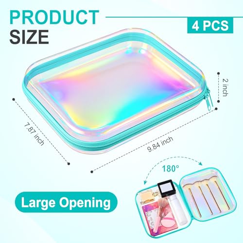 Image of Hoolerry 4 Pcs Hard Clear Zipper Case Makeup Bags Plastic Zipper Pouch Transparent Storage Box Containers for Cosmetics, Snacks, Building Blocks, Puzzles(Clear,9.8 x 7.9 x 2 in,Blue Laser)