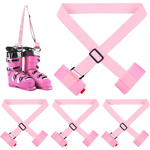 Blulu 4 Pack Ski Carrier Straps Adjustable Cushioned Shoulder Pad, Pink
