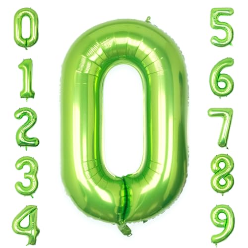 Image of 40 Inch Green Number 0 Balloon Lime Big Large Helium Number 0-9 | Giant Digital 0th Foil Mylar Party Balloon for Birthday Party Anniversary Graduation Decorations