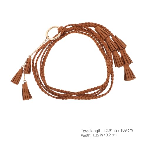 Vintage Woven Belt with Tassel Rope Accent Boho Ethnic Braided Waistband for Dresses and Pants Comfortable Texture and Intricate Weaving Stylish Summer Accessory2