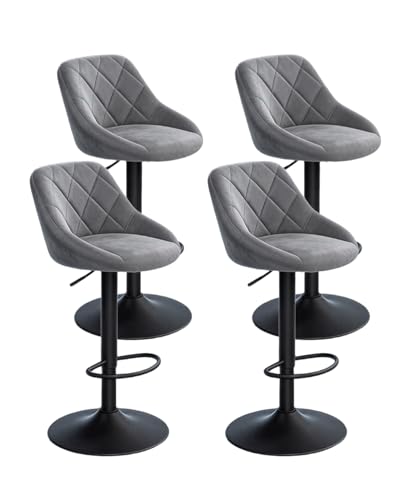 YLGJ&TIDY Tabourets de Bar Lot de 4, Pivotants 360° en Velours, Chaises de Bar Rotatives, Tabourets de Comptoir à Hauteur Réglable, Repose-Pieds et Base...