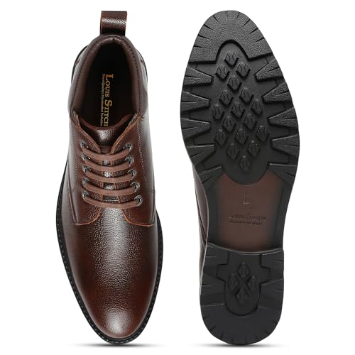 Image of LOUIS STITCH Chukka Boot for Men | High Ankle Italian Leather Boot | Handcrafted | Hiking and Biking Shoes | Brogue Style Lace-up Boot | Mens Formal Boot |Black |(BT-WBNDCKBGJB)