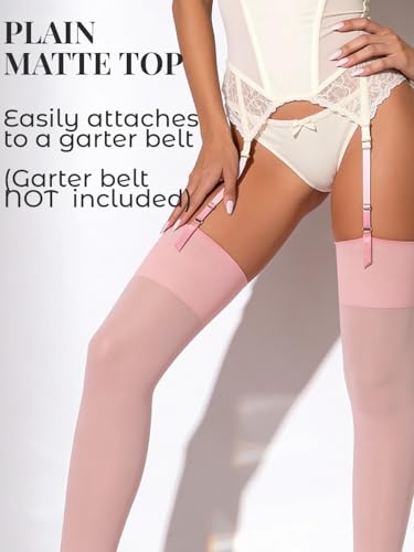 Image of Mila Marutti Thigh High Stockings for Women | Garter Belt Stockings Semi Opaque 40D | Colored Suspender Stockings Pantyhose