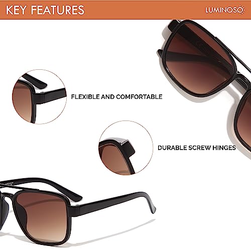 Luminoso Eyewear - Retro Angular Sunglasses - Polycarbon Trendy Brown Lens Eyewear - UV400 Protection Black Frame Sunglasses for Men & Women - Image 6