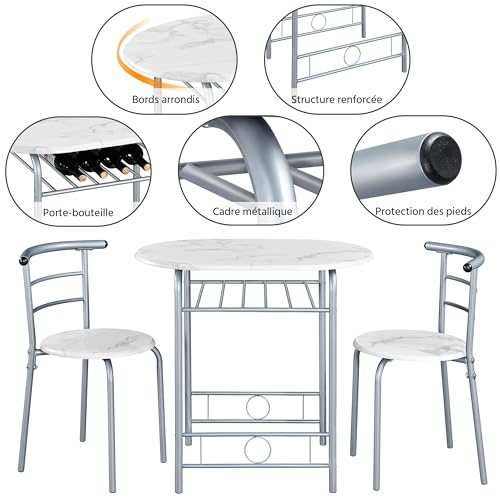 Miniatura 9 de Yaheetech Juego De Mesa De Comedor Redonda Con 2 Sillas, Juego De Muebles De Cocina De 3 Piezas, Para Espacios Pequeños, Jardín, Estudio Blanco