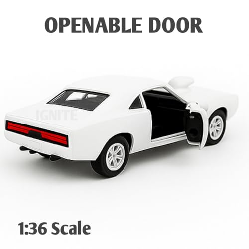 Image of 1:36 Scale Fast & Furious 7 Dodge Charger Toy Car - Die-Cast Alloy Pullback Model Vehicle with Openable Doors - Collectible Metal Racing Car Toy for Kids, Boys (White)