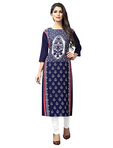 Image of 1 Stop Fashion Women's Blue-Coloured Crep Knee Long W Style Kurtas /Kurti