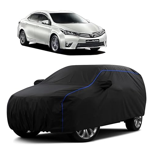 Image of Sulfar 100% Water Resistant Car Body Cover Compatible with Mirror for Toyota Altis (Triple Stitched, Full Bottom Elastic, Black Tafetta with Blue Piping)