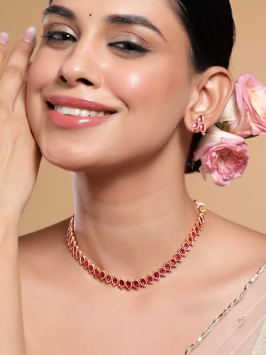 Image of Rubans Necklace Set Gold Plated Traditional Stylish Jewellery Gift for Women & Girls