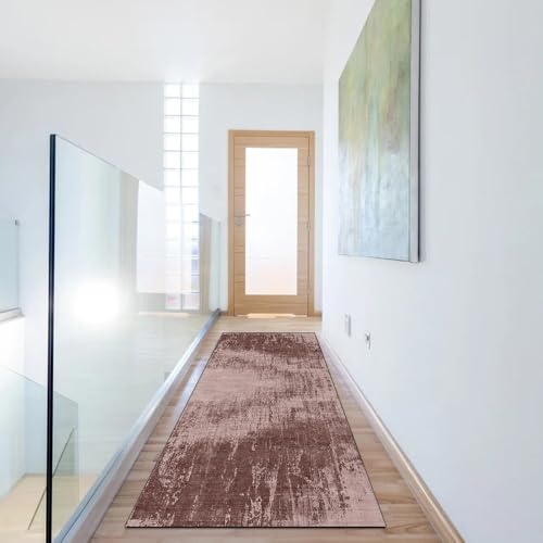 Alfombra pasillo marrón 50x250 cm lavable con diseño abstracto para hogar 6