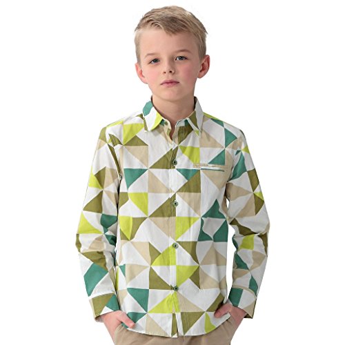 Leo&Lily Big Boys' Fashion Casual England Classic Fine Poplin Print Check Woven Shirts (10) Green