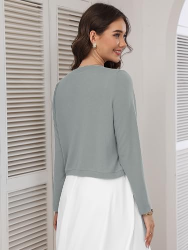 Heymoments Women's Long Sleeve Thin Shrugs for Dresses Grey X-Large Open Front Knit Lightweight Coat Cropped Tops Shawls and Wraps Cardigan Dressy Sweater Clothes — view 5
