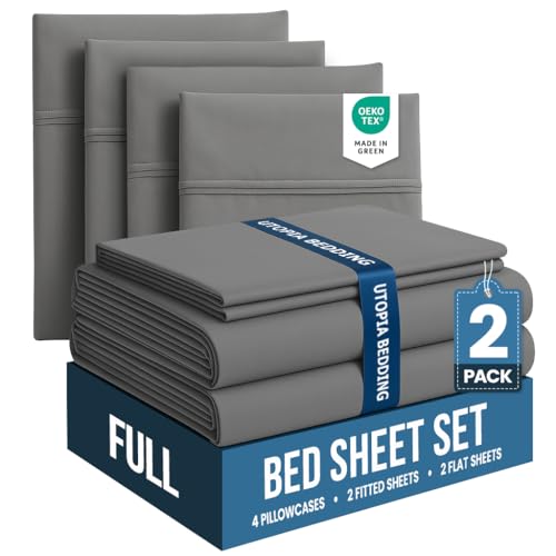 Image of Utopia Bedding Full Bed Sheets Set - Pack of 2 Sheet Sets - Perfect for Spa, Hotel, & Guest Bedroom - Brushed Microfiber - Shrinkage and Fade Resistant - Easy Care (Grey)