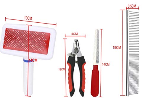 JZK Pet Grooming Kit - Pet Nail Clippers Pet nagelvijl Pet Slicker Brush Metal Pet Comb (Pak van 4) - Image 3