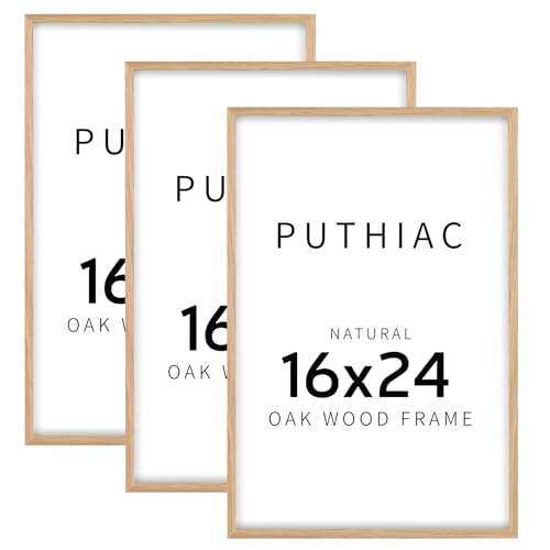 16x24 Oak Wood Picture Frame - Minimalist 16x24 Poster Frame, 16"x24" Frame Wood, Natural Solid Wooden Picture Frames for Wall Art Photo and Prints(3 Pack, Beige)