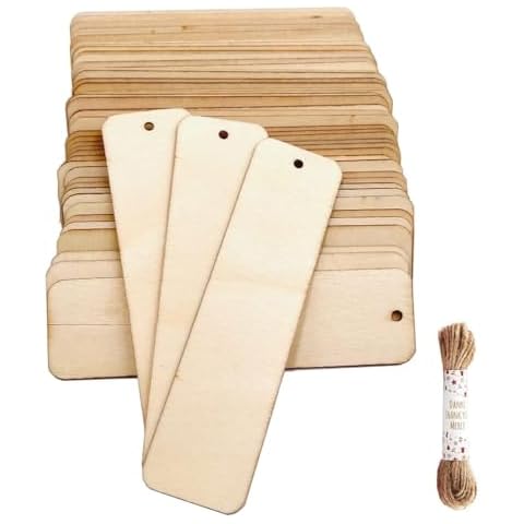 50 Pcs Wooden Slices Rectangle-Shaped Blank Name Tags Wine Tag Have Hole Unfinished Wood Cutout Labels Art Craft Pieces for Wedding Party Christmas DIY Projects Card Making Cover