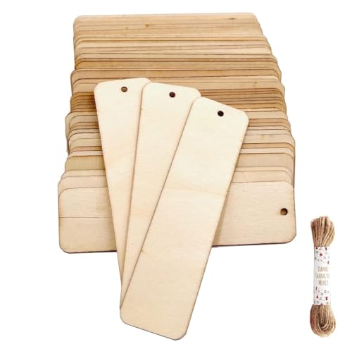 50 pezzi di fette di legno a forma rettangolare in bianco, etichette per vino con foro in legno non finito, pezzi artistici per matrimoni, feste di Natale, progetti fai da te, creazione di biglietti