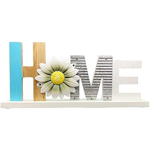 YUMBOR Wooden Daisy Flower Cutout Home Sign Décor Kitchen Tabletop Counter Cabinets Fireplace Mantel Centerpiece Decor Free Standing Rustic Wood Cutout Letters Accents Tabletop Shelf Decorations Cover
