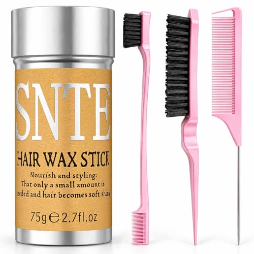 Hair Wax Stick & Slick Back Hair Brush – Frizz Control for Women & Kids, Non-Greasy & No Residue...