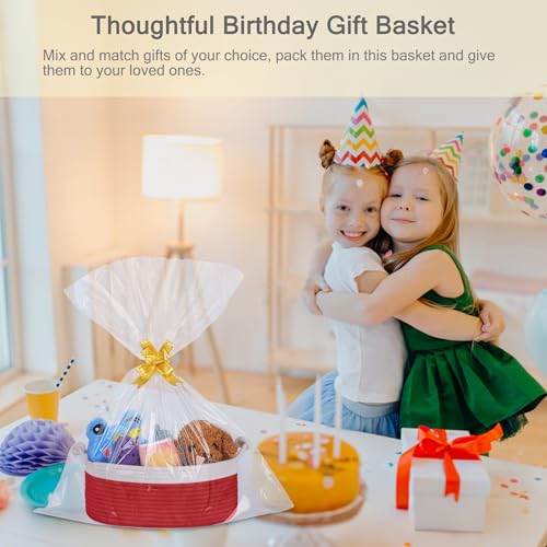 Image of Small Empty Gift Basket with Bag & Ribbons, White & Red