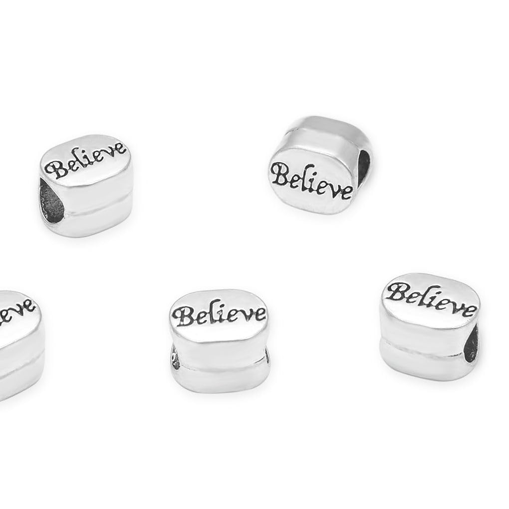 20pcs I Believe Large Hole Loose Beads (4.5mm Hole) Antique Silver Metal Spacer for DIY Craft Jewelry Making MEC-C2