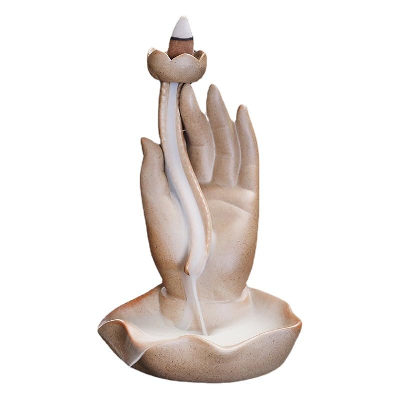 GFHTRELY Quemador de incienso de cerámica de arena morada, con diseño de mano de Buda, de loto, tamaño mediano, madera de agar, sándalo, decoración creativa para el hogar