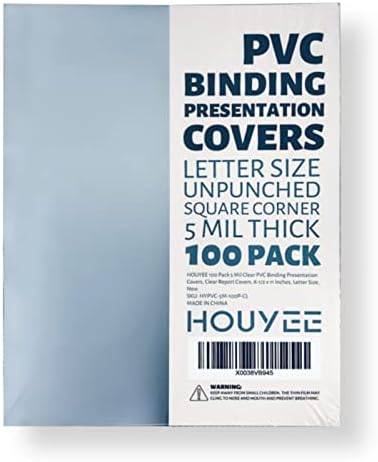 HOUYEE 100 Pack 5 Mil PVC Binding Presentation Covers,Clear Report Covers, Letter Size, 8.5x11 Inches