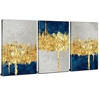 Stampa Su Tela Astratta – Quadro Moderno Blu, Arancione E Oro – 40x60 Cm, Incorniciato E Pronto Da Appendere, Decorazione Parete Soggiorno