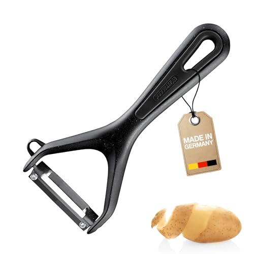 Westmark Pelador de verduras y espárragos con cortador, Gentle, Hoja de acero inoxidable,Con protección de la hoja, Color: negro, 28022270