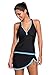 EVALESS Women Solid Color Sporty Style Two Piece Tankini Skort Beachwear Swimsuit X-Large Size Black