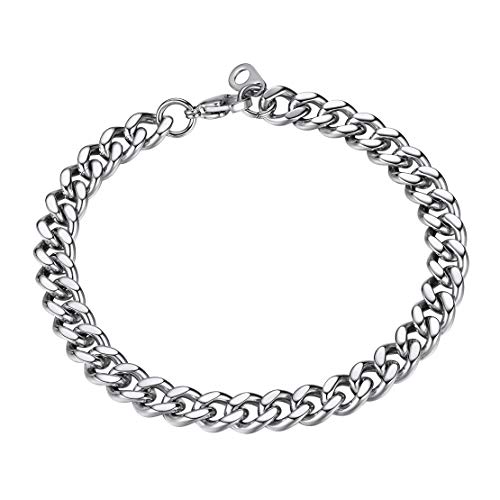 FindChic 7mm Pulsera Platina de 19cm para Hombres Chicos Pulseras de cadenas cubanas