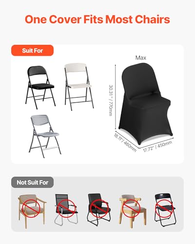 Image of VEVOR Chair Covers, Polyester Spandex Chair Cover, Stretch Slipcovers for Wedding Party Dining Banquet Flat-Front Chair Covers (Black-c, 150PCS)