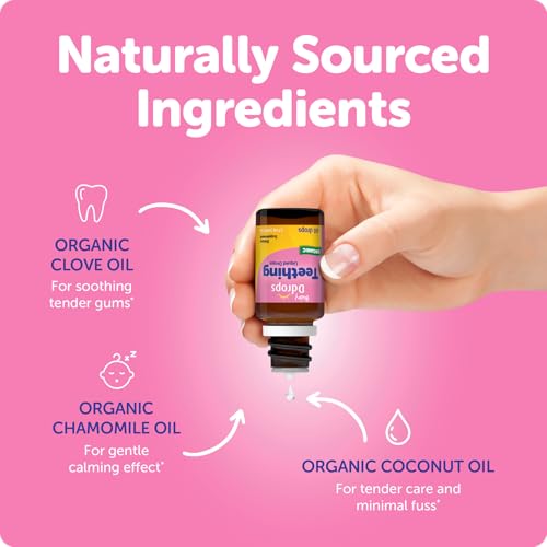 ddrops baby organic teething drops calms and soothes tender gums naturally easy-to-use drop format 3 months  60 drops