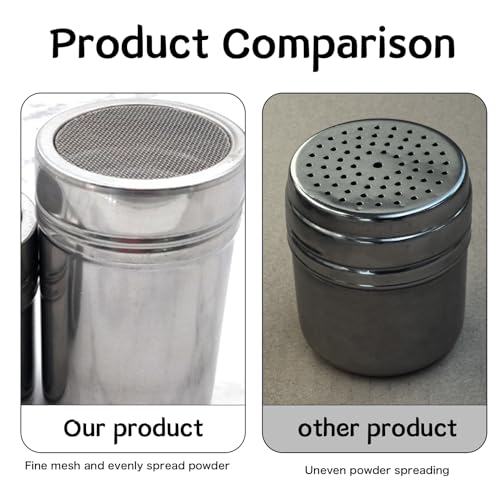 2 Stück Kakaostreuer für Cappuccino,Puderzuckerstreuer,Mehlstreuer mit Deckel,Edelstahl Zimt Kakao Streuer,Puderzucker Streuer,Zimtstreuer,Pulverstreuer,Schokolade Shaker für Mehl,Kaffee,Salz Sieb
