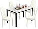 AWQM 5-Piece Faux Marble Dining Table Set, Rectangular Table and 4 PU Leather Chairs, Dining Table Set for 4, Kitchen Table and Chairs for Living Room, Dining Room, Breakfast Nook (White+Beige)