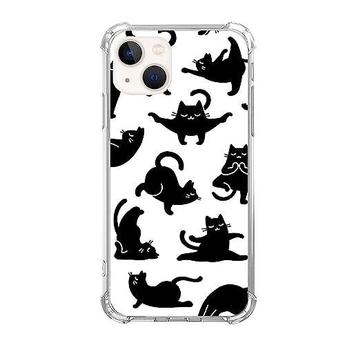 Trippy Hippie Yoga Cats Custodia compatibile con iPhone 15 Plus, Cute Black Cats Pattern Cover per iPhone 15 Plus, Cool Cute TPU Bumper Phone Case Cover per iPhone 15 Plus