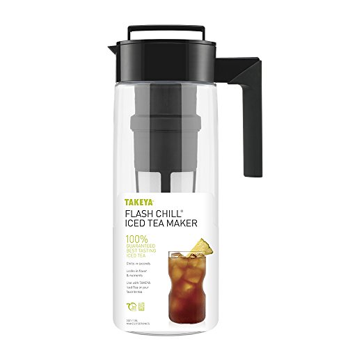Image of Takeya Flash Chill Iced Tea Maker - Versatile Tea Brewer for Loose /Bagged Tea - Patented Flash Chill Tech Hot /Cold Use BPA-Free Tritan Dishwasher Safe - Airtight Lid Made in USA - 2 Quart /Black