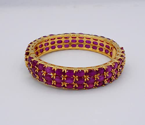 Rare Thai Jewelry Gorgeous 22K 23K 24K Yellow Gold Plated Women Rare Thai Cubic Zirconia Cz Aaa Syn Ruby Bracelets Cuff Bangle 13 Mm, 6.5 Inch #TOP4