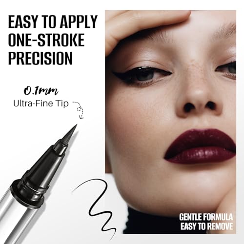 Image of CHARMACY Liquid Eyeliner Waterproof, Intense Black Long Lasting Eyeliner Pen with Ultra Fine Tip, Smudge Proof, Smear Proof, Easy Apply for Winged Liner & Precise Lines, Beginner Friendly, 0.6ml