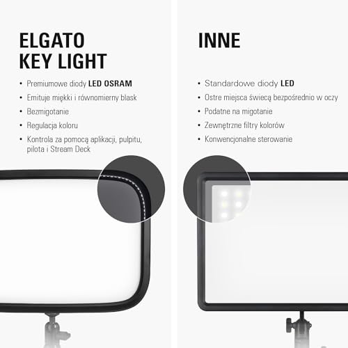 Elgato Key Light, oświetlenie studyjne 2800 lumenów | Zacisk na biurko, transmisje, nagrywanie, wideokonferencje, regula