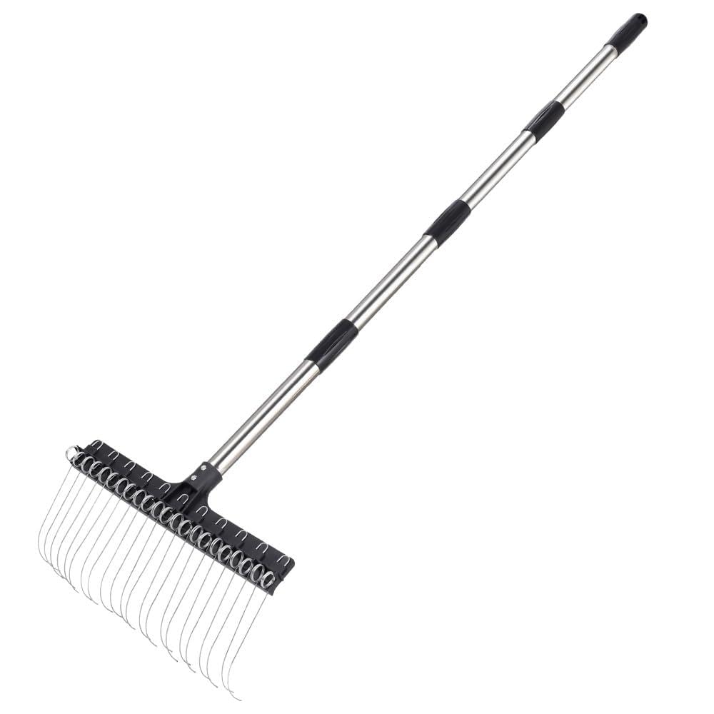 Thatch Rake 63-inch Adjustable Handle | 16-inch Head, Durable Steel Tines