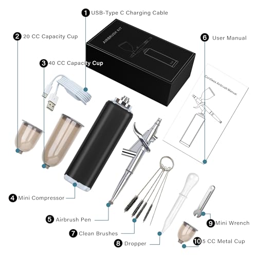 Image of Cordless Airbrush Set with Compressor kit, Trigger Type, High Airflow, Miniature Painting Tool, Temporary Tattoo, Dye Spray Gun for Hair, Barber Enhancement Air Brush, Nail Art.